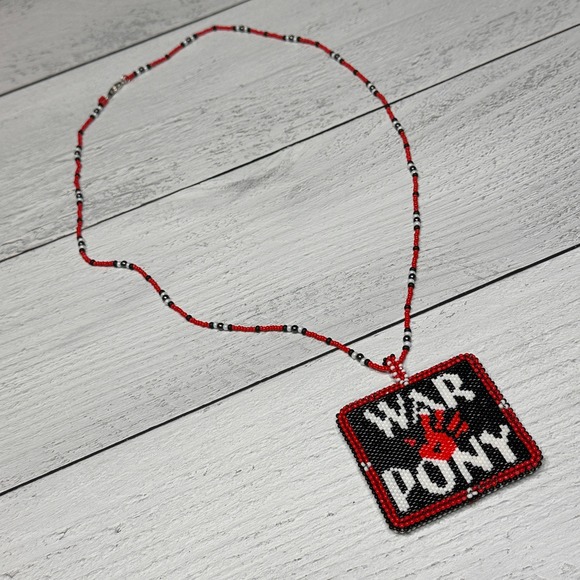 War Pony Beaded Pendant Necklace Red Black White Statement Native American Made - Picture 3 of 9